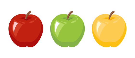 Set of apples. Red, yellow and green apple icons on a white background.