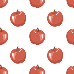 Seamless pattern of ripe red apples. Cute fruity background.