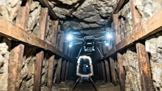 Video, industry and mining, drone technology flying in mining areas,