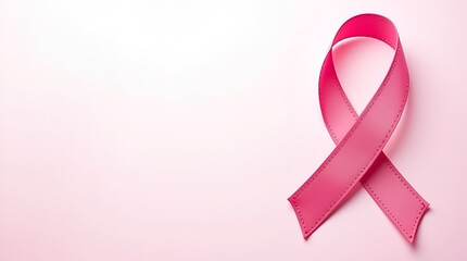 Banner background with a flowing pink ribbon across a soft gradient pink backdrop, featuring subtle light effects for a Breast Cancer Awareness campaign