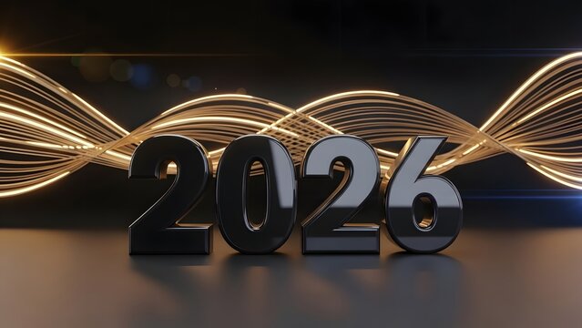 Future Vision: A captivating visual of the year 2026, set against a backdrop of dynamic, flowing lines and an atmosphere of innovation and advancement.