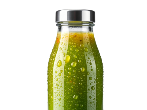 Refreshing green detox smoothie drink bottle with condensation