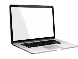 Modern laptop with blank white screen for content display