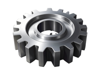 Shiny metallic gear component isolated, representing engineering