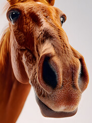 Close-up view of a horse's face showcasing its features and expressions