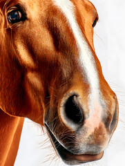 Close-up view of a brown horse enjoying a sunny day outdoors