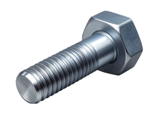 Industrial metallic hex bolt with threads, fastener component