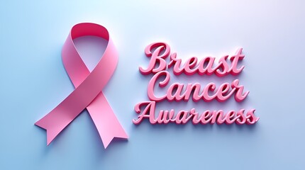 Breast Cancer Awareness Month vector design featuring a detailed 3D pink ribbon and embossed 3D text on a clean, pastel pink abstract background