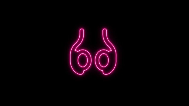 Glowing pink neon icon of a pair of testicles on a black background. Neon Icon. Neon Sign