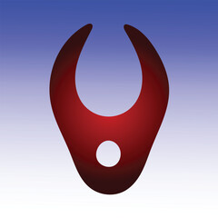 Abstract red crescent shape with a hole on a gradient blue background