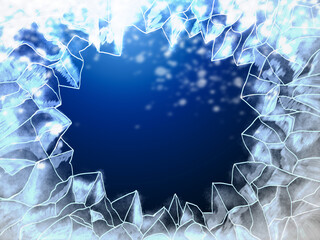 Ice Crystal Frame: An ethereal composition showcases a mesmerizing frame of intricate ice crystals, framing a deep, inviting blue backdrop, capturing the essence of cold weather.
