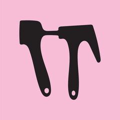 Silhouette of two black hammers on a pink background, tool and equipment