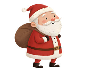 Cartoon Santa Claus Illustration – Red Suit, Gift Sack & Cheerful Expression for Christmas Decor