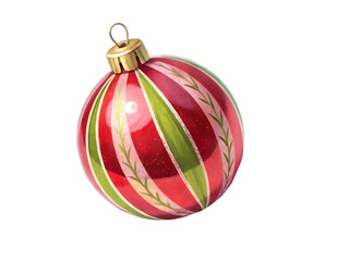 Decorative Christmas Ornament, Red Green Pink Striped Bauble, Transparent PNG Holiday Decoration 