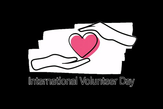 Hands offering and receiving a pink heart for international volunteer day