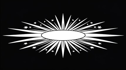 White Starburst with Oval Center and Scattered Stars on Black Background