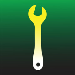 Yellow wrench tool on green gradient background for repair or construction