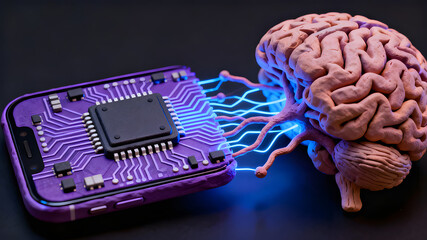 AI Neural Network Brain and Circuit Board Integration
