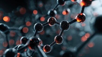 Abstract molecular structure with glowing particles