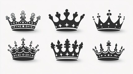Set of Black Crown Silhouettes with Ornamental Details