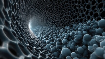 Abstract tunnel with molecular structure and cells