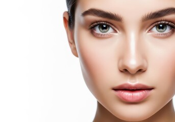 Fototapeta premium A close-up studio portrait highlighting flawless skin, symmetry, and striking natural aesthetics. Features are perfectly balanced and expressive, healthy, features, eye