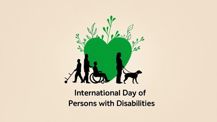 International day of persons with disabilities heart symbol with silhouettes