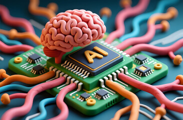 AI Chip in Human Brain Neural Network Concept