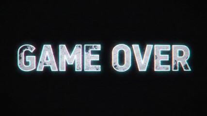 Stylized GAME OVER text in neon cyan with heavy RGB scanline distortion on a dark background. Perfect for retro video game themes - Powered by Adobe