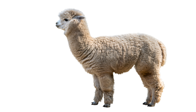 Alpaca standing side view with transparent background