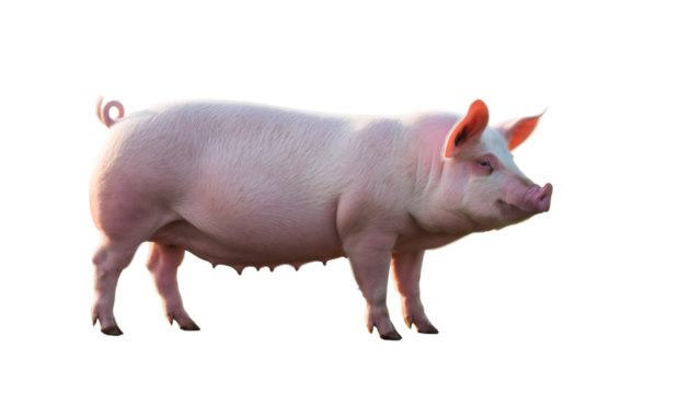 Pink pig walking isolated with transparent background