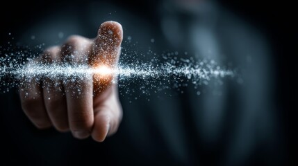 Human hand pointing towards a bright, luminous future, symbolizing innovation, technology, and connection