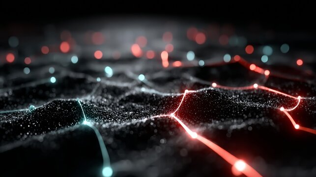Dynamic digital network with glowing lines and particles, representing data flow, connectivity, and futuristic technology