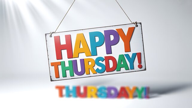Happy Thursday colorful sign hanging with bright background celebration concept