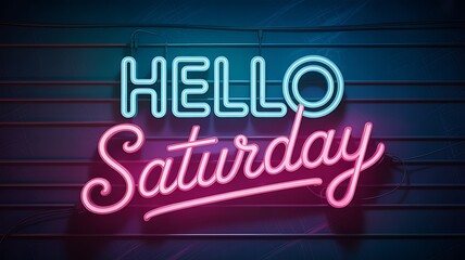Hello Saturday vibrant neon sign illustration on a dark background