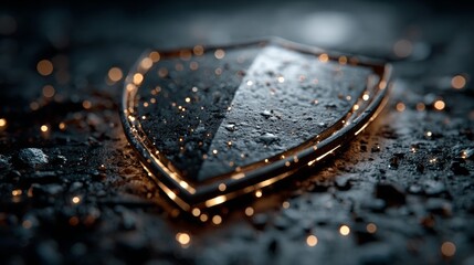 Sleek shield reflecting light symbolizes security, protection, and strength in a modern and digital age, ideal for tech, finance, and cybersecurity needs