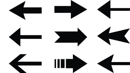  Arrow icon set. Arrow. Cursor. Black vector arrows icons. Collection different arrows sign. Modern simple arrows. Black arrow pointing to the right. Black direction pointer. Vector illustration.