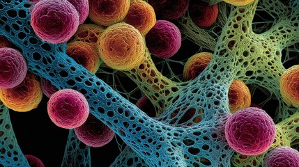 Microscopic view of biological cells and structures