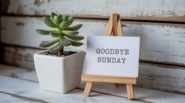Saying goodbye to Sunday with succulent plant and wooden background