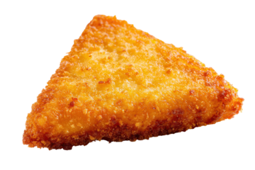 Crispy golden triangle hash brown isolated on transparent background. Golden fried triangle hash brown isolated on white background.