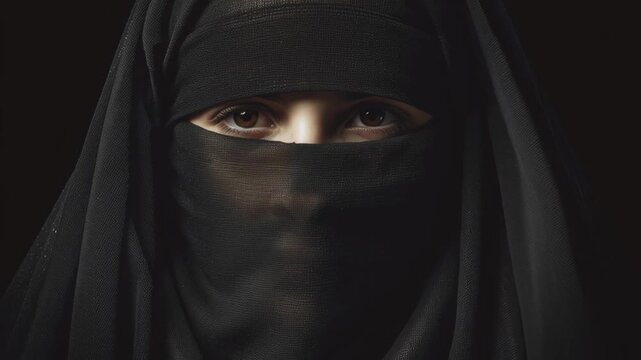 A woman wearing a black veil with her eyes closed. Concept of mystery and intrigue