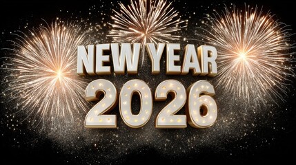 Sparkling graphics combined with fireworks for festive numerical revelry, Vivid fireworks and glittering visual effects create lively celebration of numbers and moments