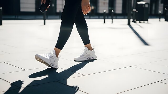 Person Walking with Smartphone in Hand on Pavement Urban Lifestyle