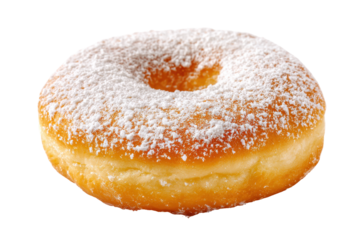 Delicious powdered sugar donut isolated on transparent background. Sweet donut with colorful sprinkles isolated on white background.