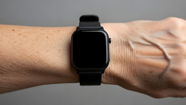 Senior Citizen Wearing Smartwatch Fitness Tracker Close Up