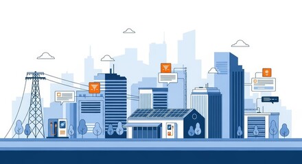 Obraz premium Smart city concept representing a futuristic urban environment with digital technology and sustainable energy solutions