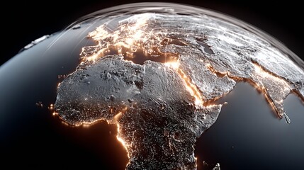 Global network of interconnected cities glowing with vibrant light, representing technology, communication, and international business.