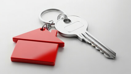 House shaped keychain attached to a silver key