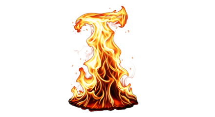Vibrant Orange and Yellow Flame with White Embers on Black Background fire burning isolated on a transparent background