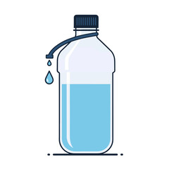 Flat Line Art Icon of Plastic Water Bottle with Dropping Liquid